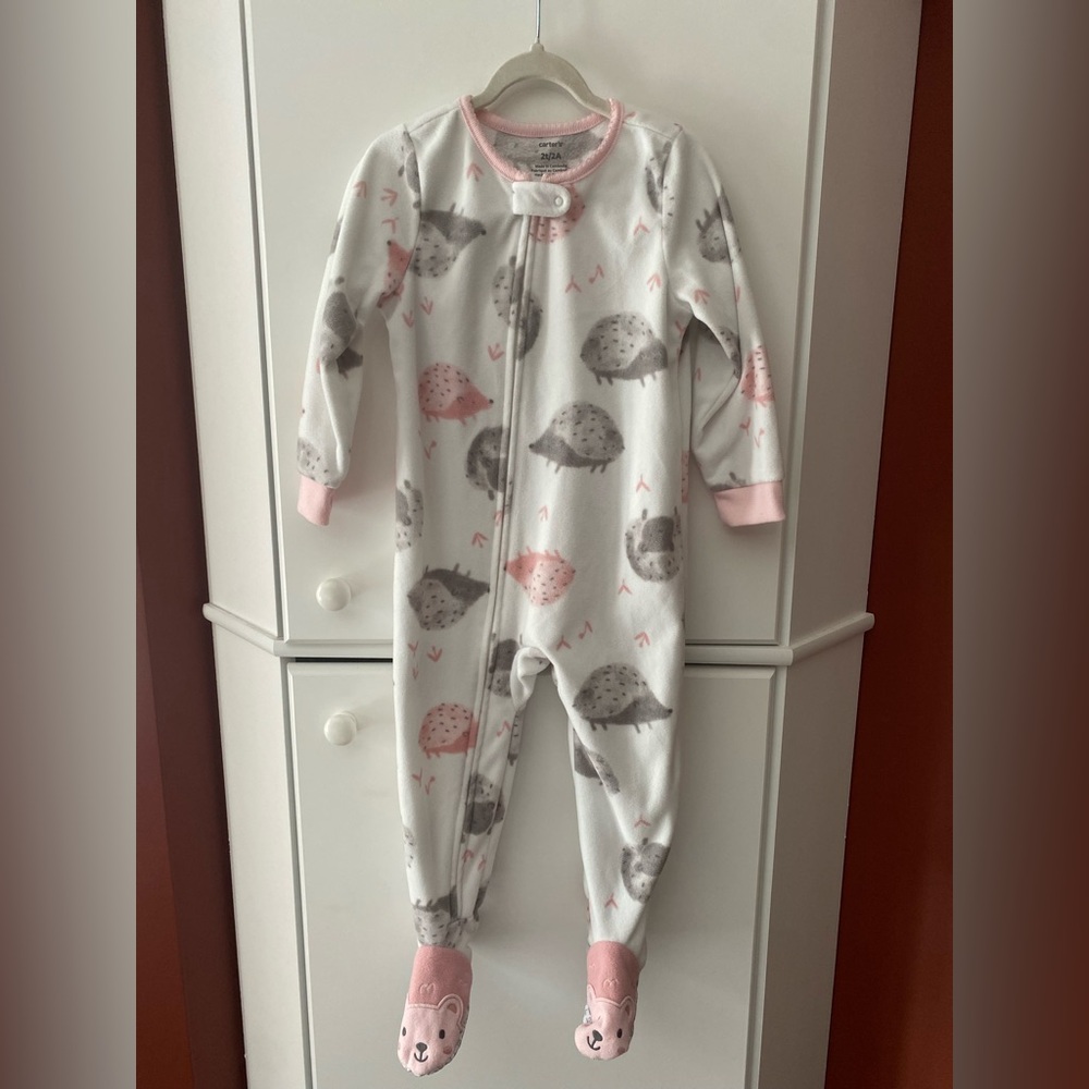 Carters Cozy Pink & Gray Hedgehog Footed One-Piece Pajamas